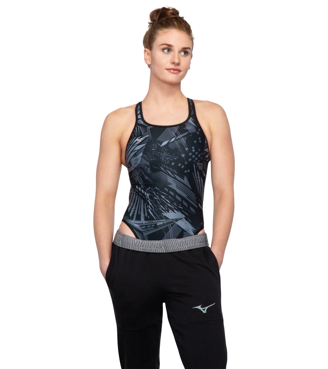 Mizuno Women's Exer Print Double Cross Back One Piece Swimsuit