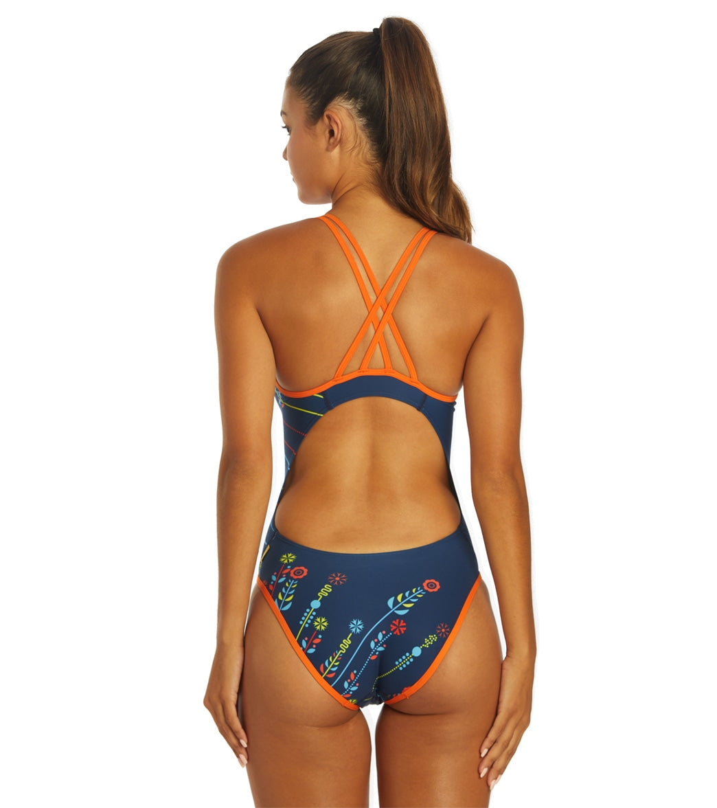 Mizuno Women's Exer Print Double Cross Back One Piece Swimsuit