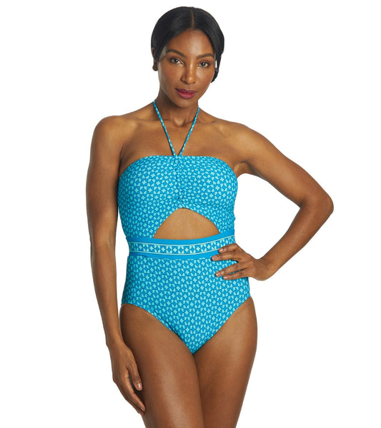 Michael Kors Women's Geo Print Bandeau Cut Out One Piece Swimsuit