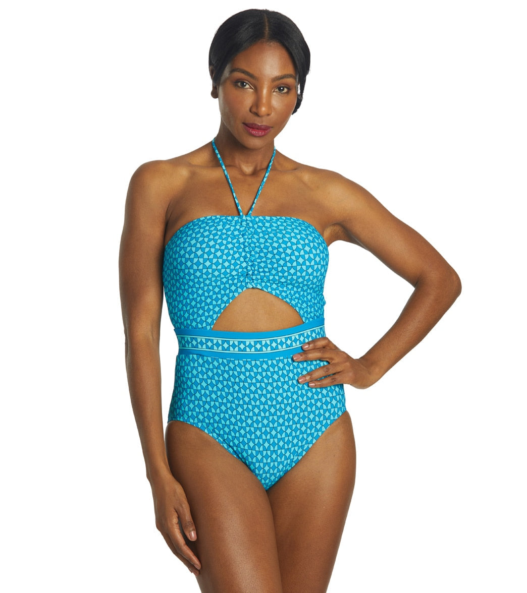 Michael Kors Women's Geo Print Bandeau Cut Out One Piece Swimsuit