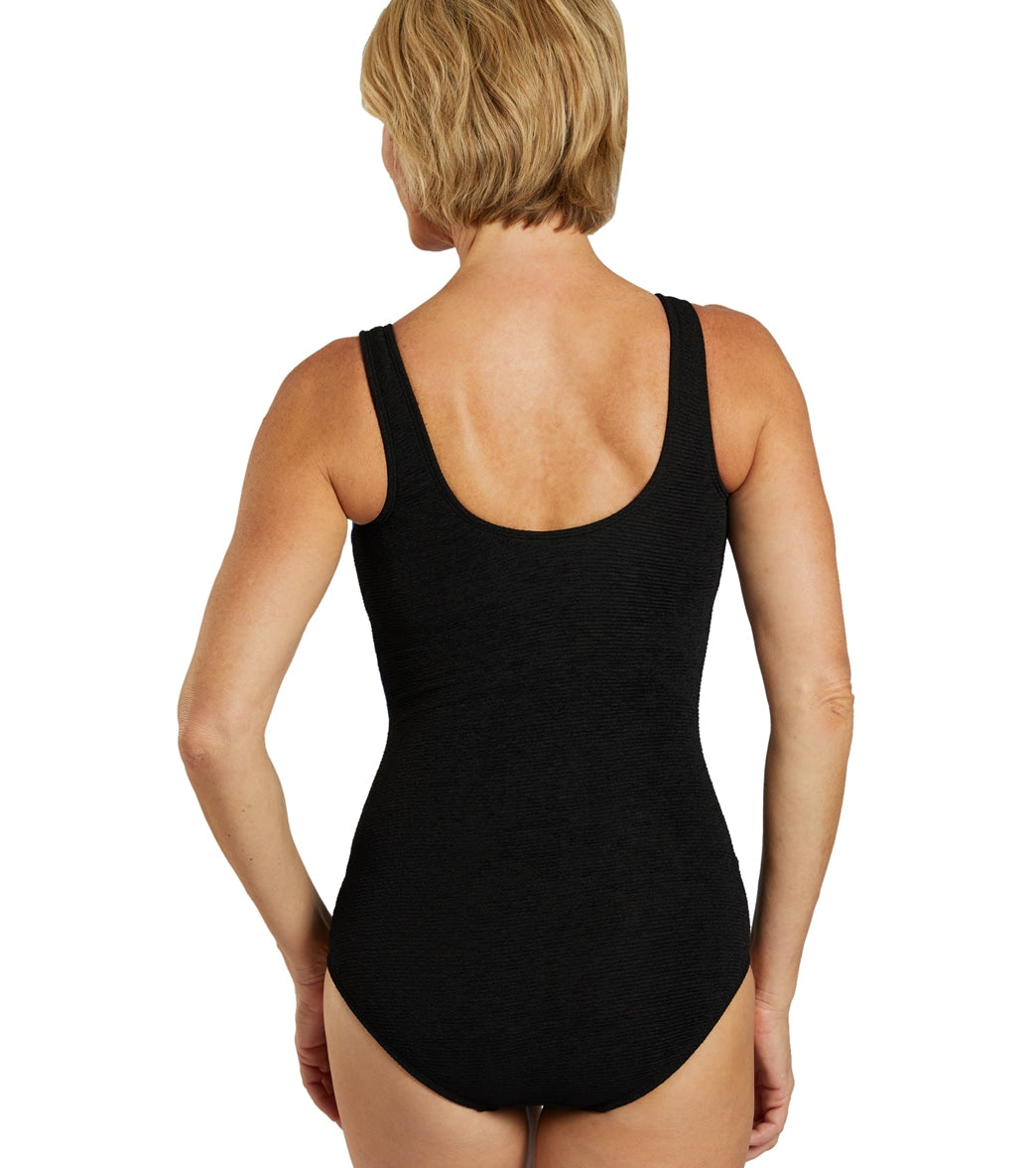 Sporti Textured Chlorine Resistance Asymmetric Colorblock One Piece Slimsuit