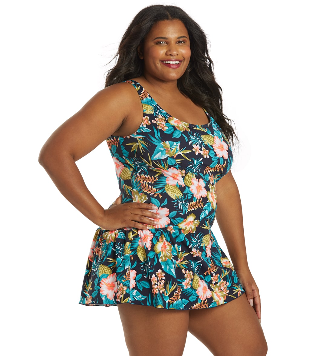 Sporti Plus Size Tropical Floral Swim Dress