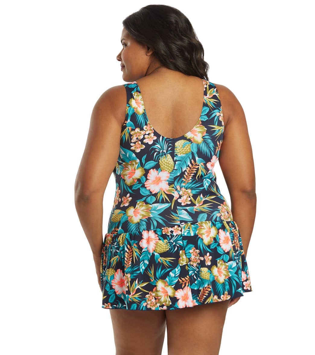 Sporti Plus Size Tropical Floral Swim Dress
