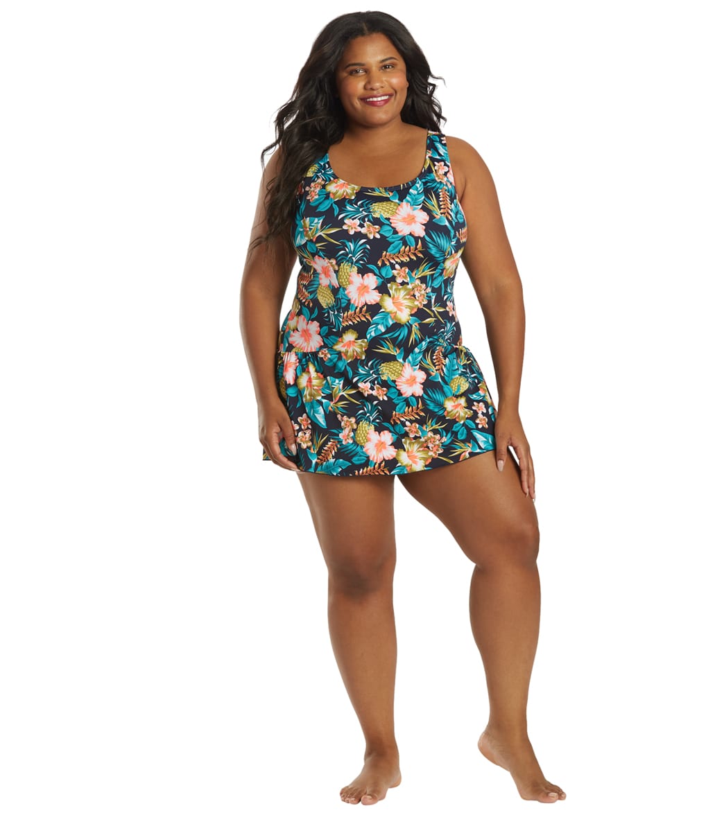 Sporti Plus Size Tropical Floral Swim Dress