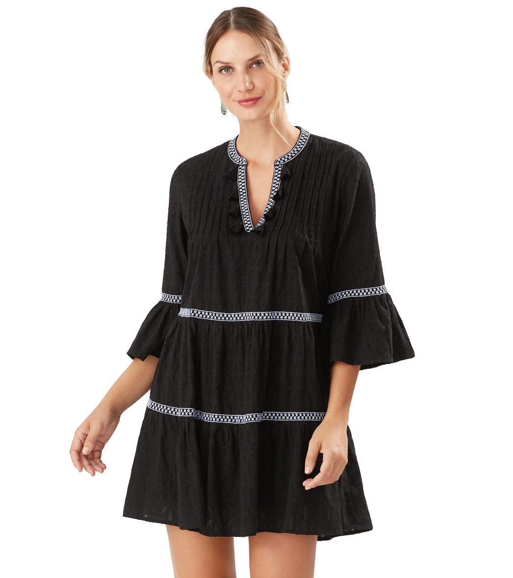 Tommy Bahama Women's Cotton Clip Jacquard Embroidered Tier Cover up Dress