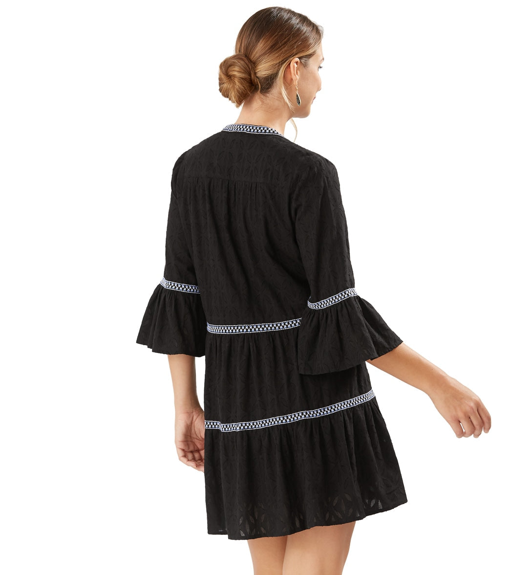 Tommy Bahama Women's Cotton Clip Jacquard Embroidered Tier Cover up Dress