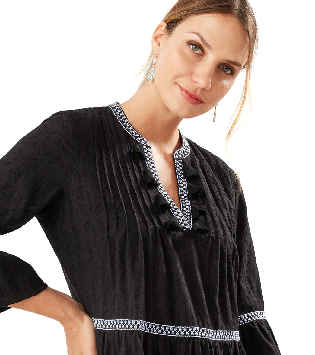 Tommy Bahama Women's Cotton Clip Jacquard Embroidered Tier Cover up Dress