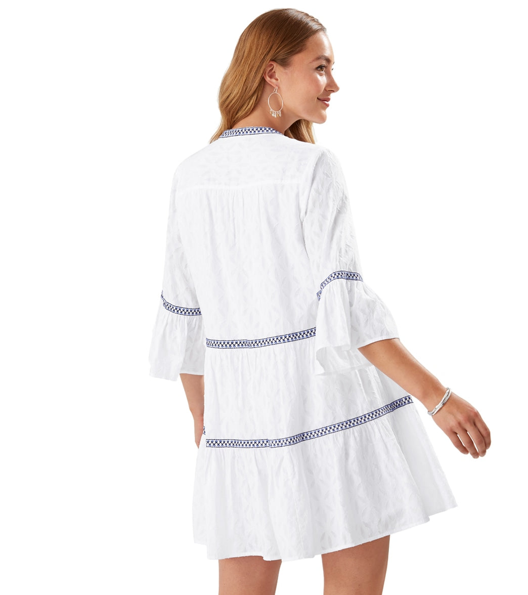 Tommy Bahama Women's Cotton Clip Jacquard Embroidered Tier Cover up Dress