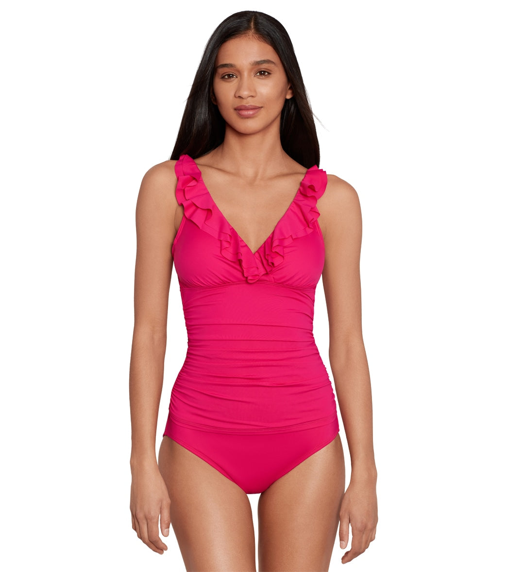 Lauren Ralph Lauren Women's Beach Club Solids Ruffle Tankini Top