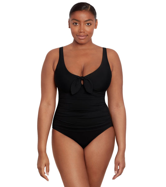Lauren Ralph Lauren Women's Beach Club Solids Tie Front Underwire One Piece Swimsuit
