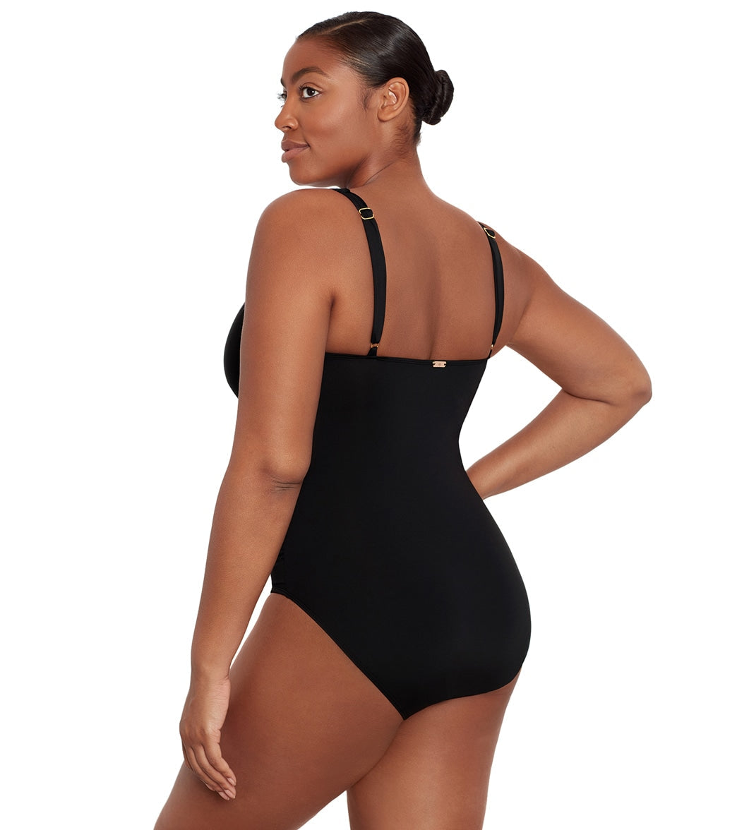 Lauren Ralph Lauren Women's Beach Club Solids Tie Front Underwire One Piece Swimsuit