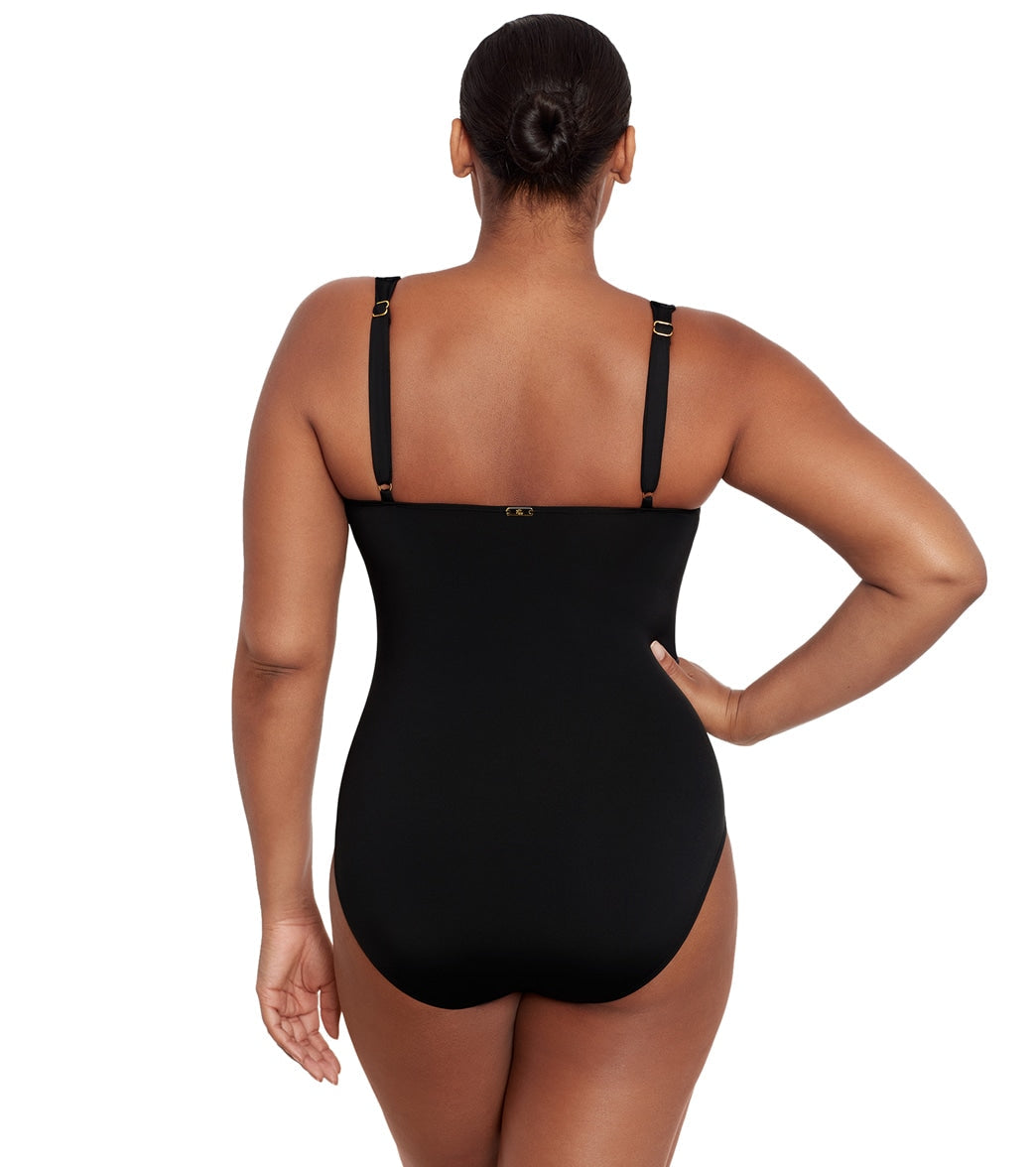 Lauren Ralph Lauren Women's Beach Club Solids Tie Front Underwire One Piece Swimsuit