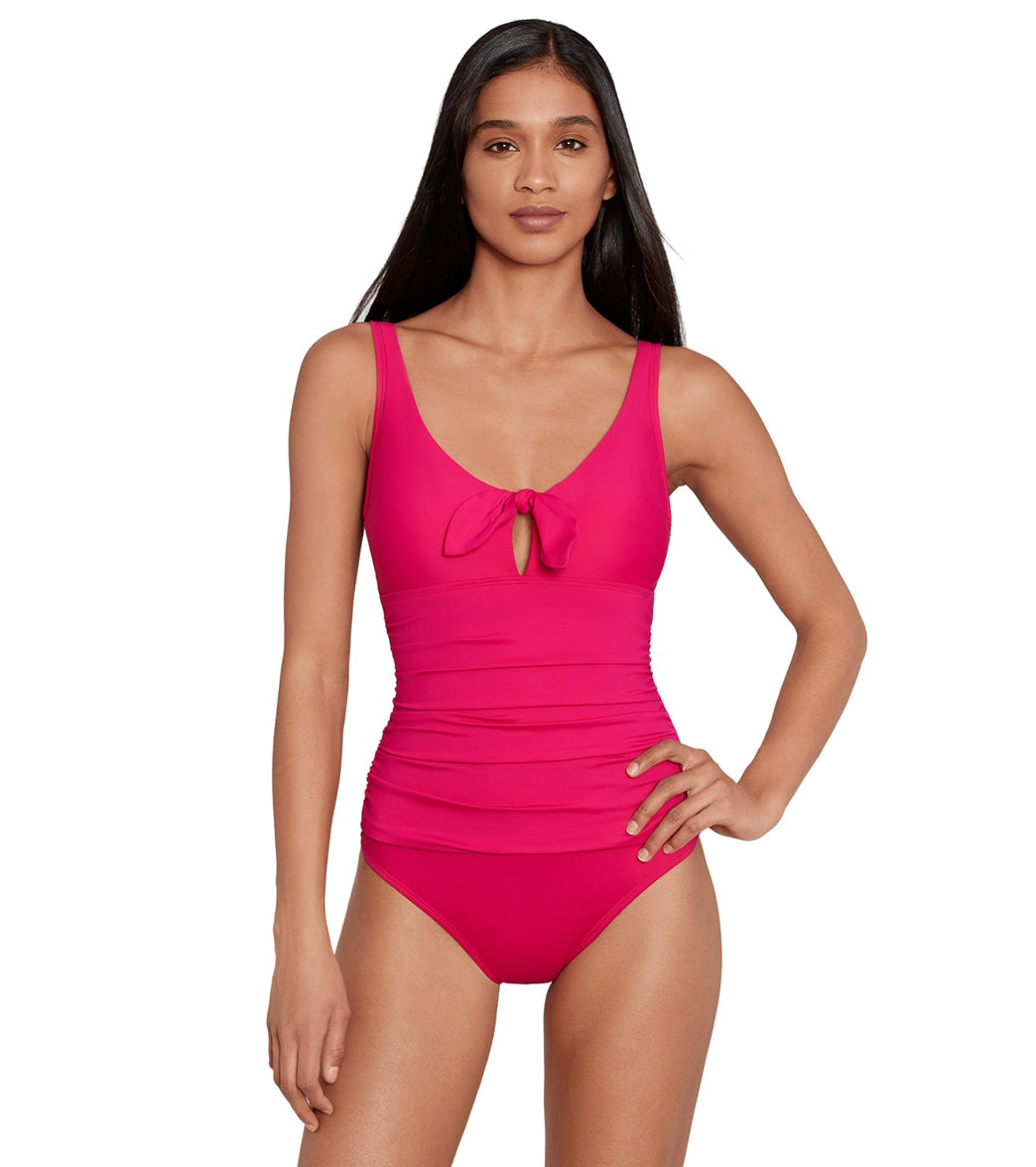 Lauren Ralph Lauren Women's Beach Club Solids Tie Front Underwire One Piece Swimsuit
