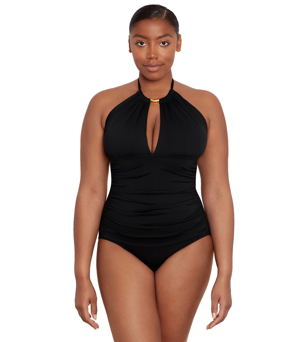Lauren Ralph Lauren Women's Beach Club Solids High Neck One Piece Swimsuit