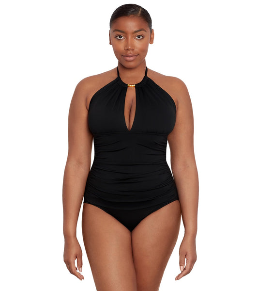 Lauren Ralph Lauren Women's Beach Club Solids High Neck One Piece Swimsuit