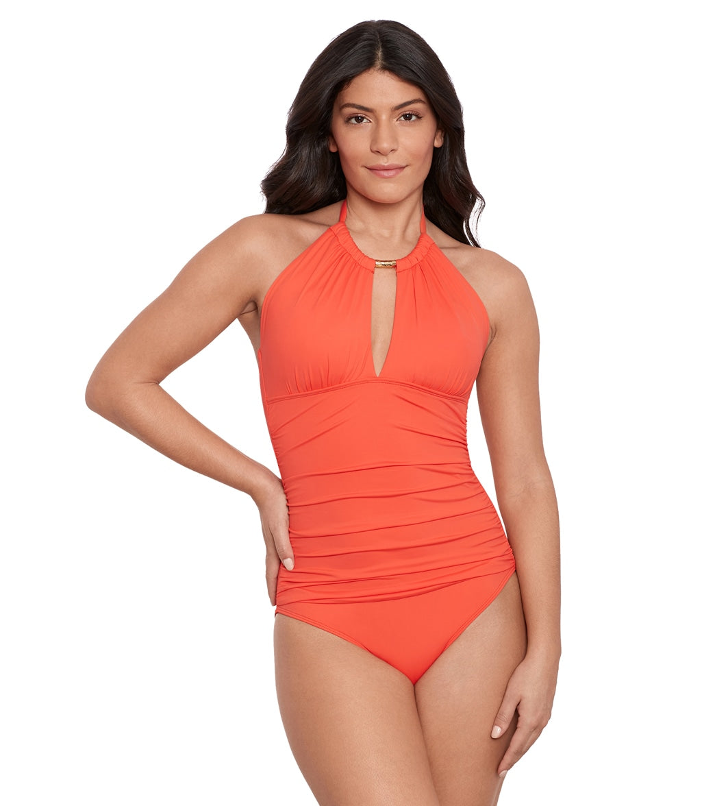 Lauren Ralph Lauren Women's Beach Club Solids High Neck One Piece Swimsuit