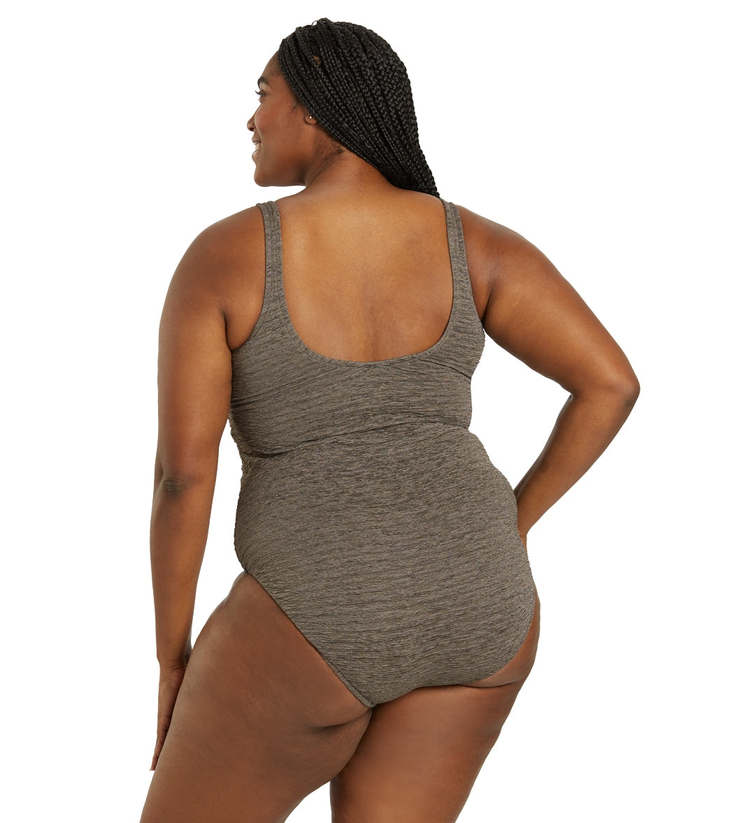 Penbrooke Krinkle Women's Plus Size Chlorine Resistant Long Torso One Piece Swimsuit