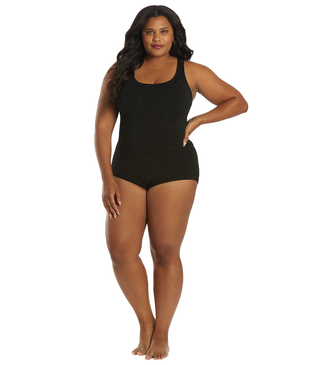 Penbrooke Krinkle Women's Plus Size Chlorine Resistant Long Torso One Piece Swimsuit