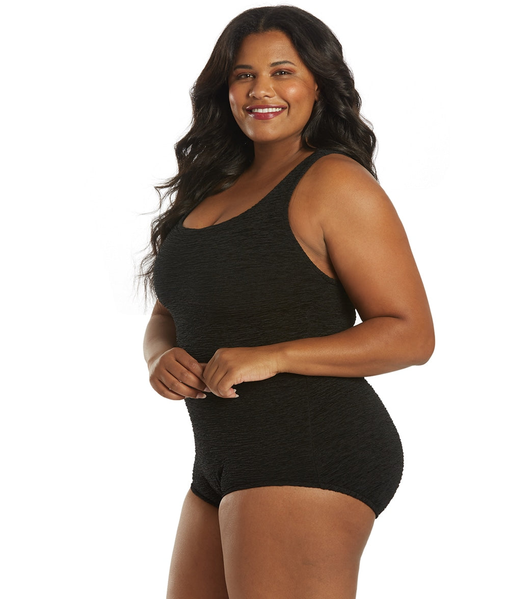Penbrooke Krinkle Women's Plus Size Chlorine Resistant Long Torso One Piece Swimsuit