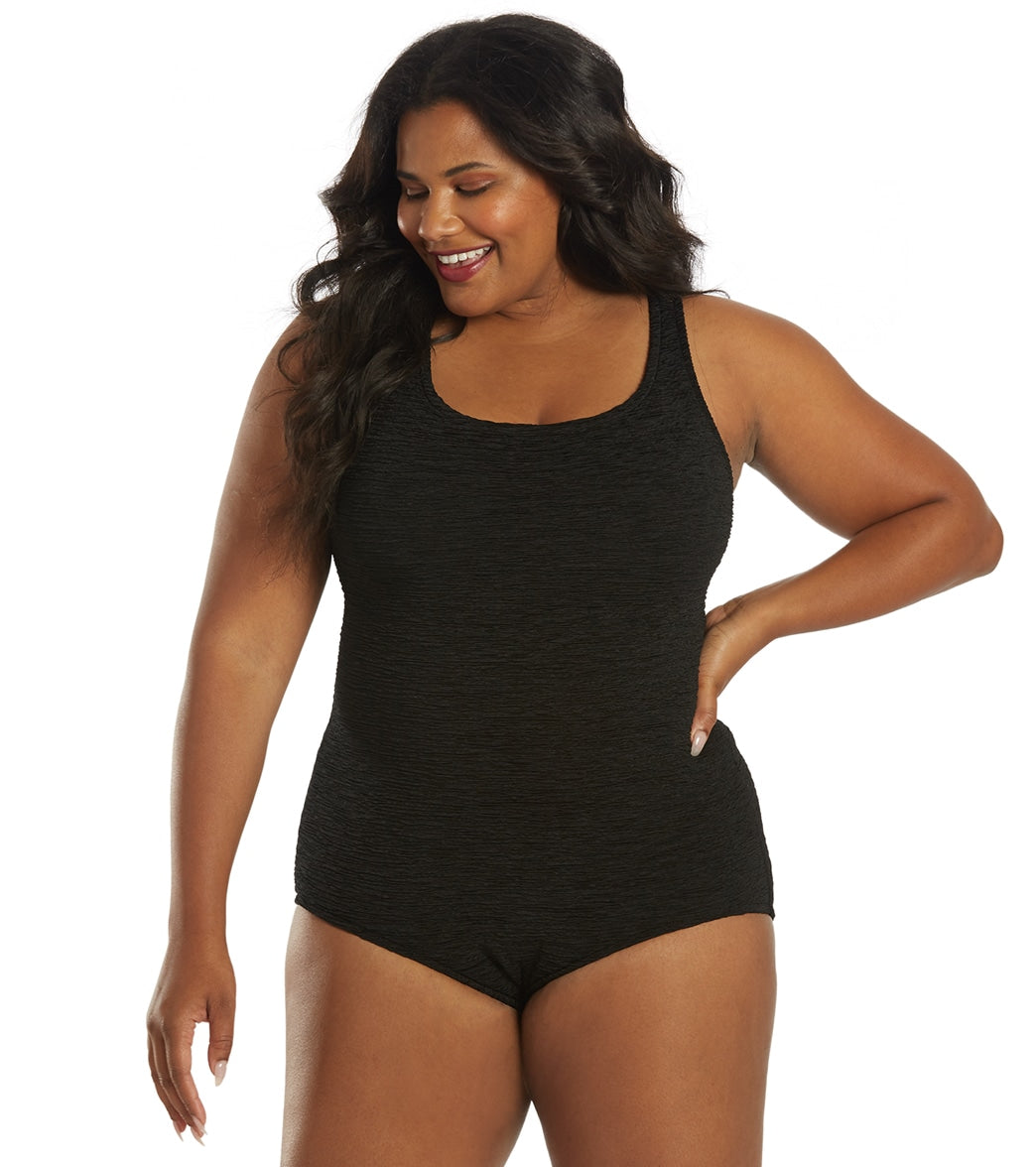 Penbrooke Krinkle Women's Plus Size Chlorine Resistant Long Torso One Piece Swimsuit