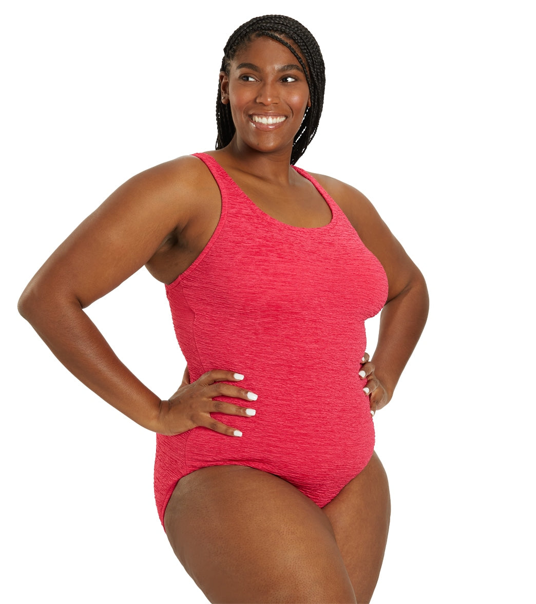 Penbrooke Krinkle Women's Plus Size Chlorine Resistant Long Torso One Piece Swimsuit