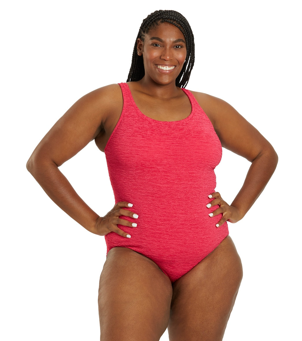 Penbrooke Krinkle Women's Plus Size Chlorine Resistant Long Torso One Piece Swimsuit