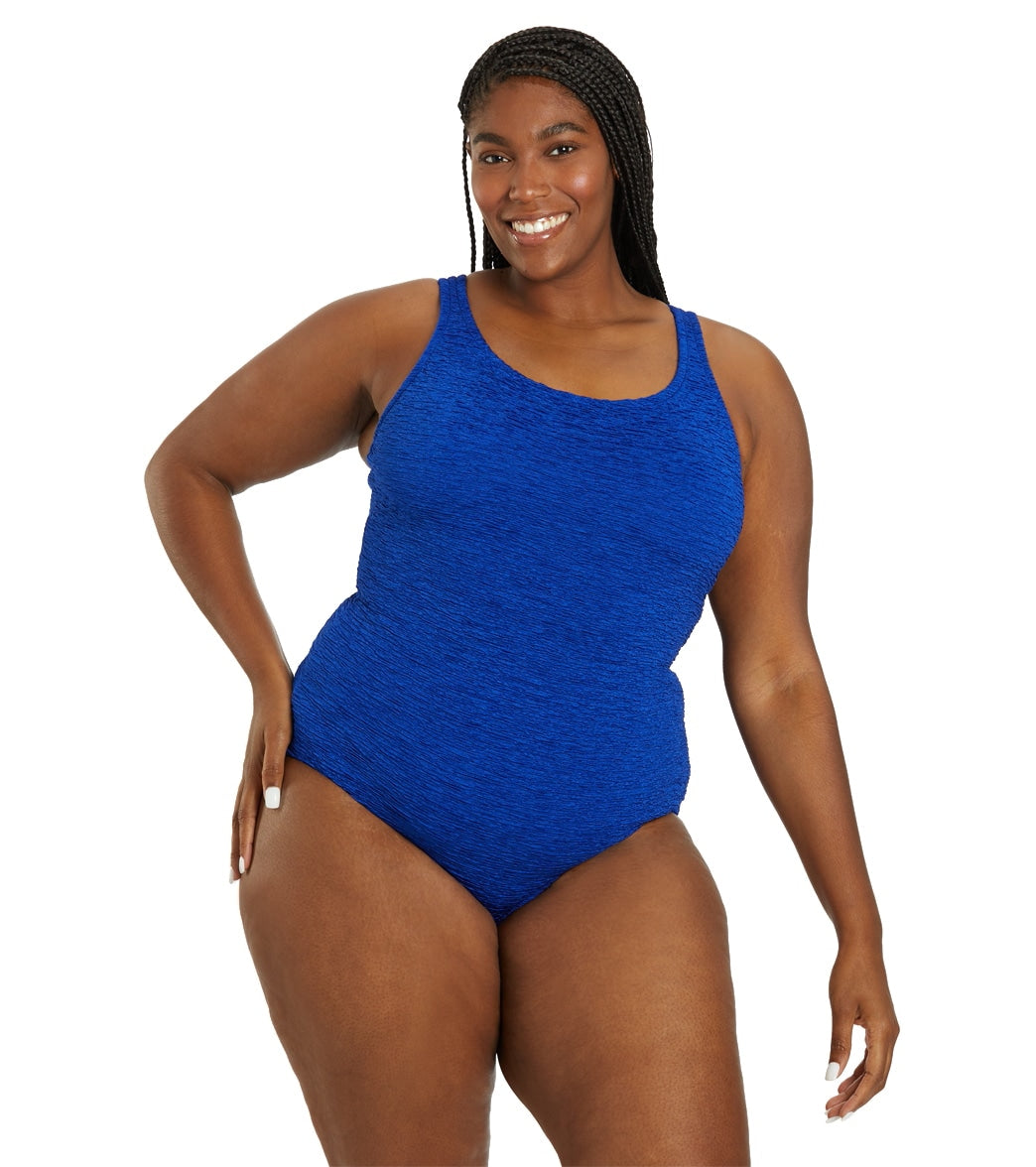 Penbrooke Krinkle Women's Plus Size Chlorine Resistant Long Torso One Piece Swimsuit