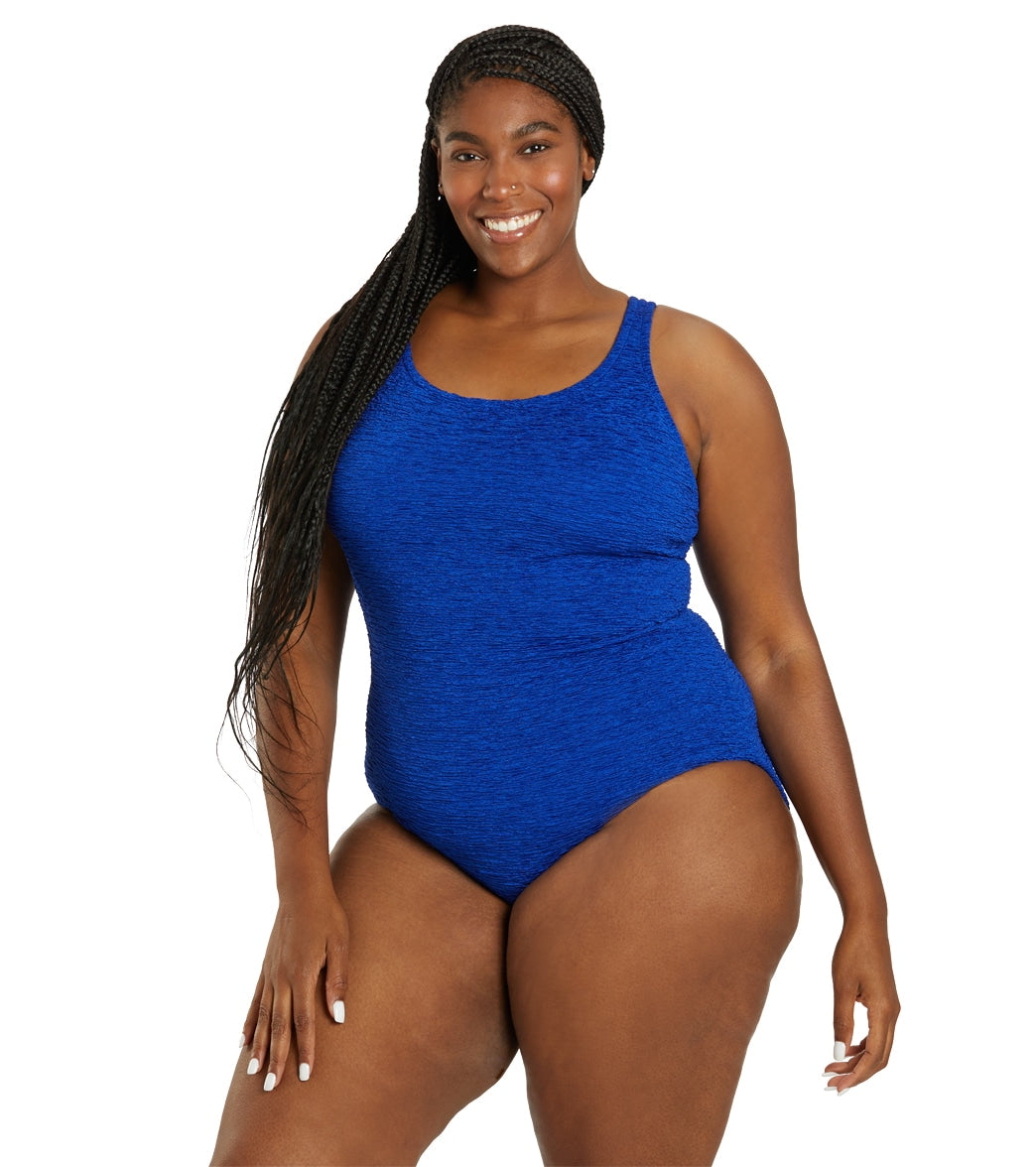Penbrooke Krinkle Women's Plus Size Chlorine Resistant Long Torso One Piece Swimsuit