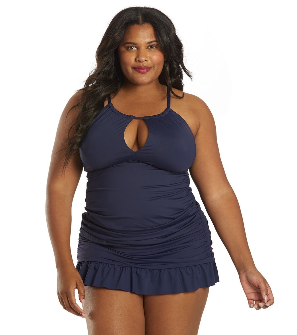 La Blanca Women's Plus Size Island Goddess Keyhole Tankini Top