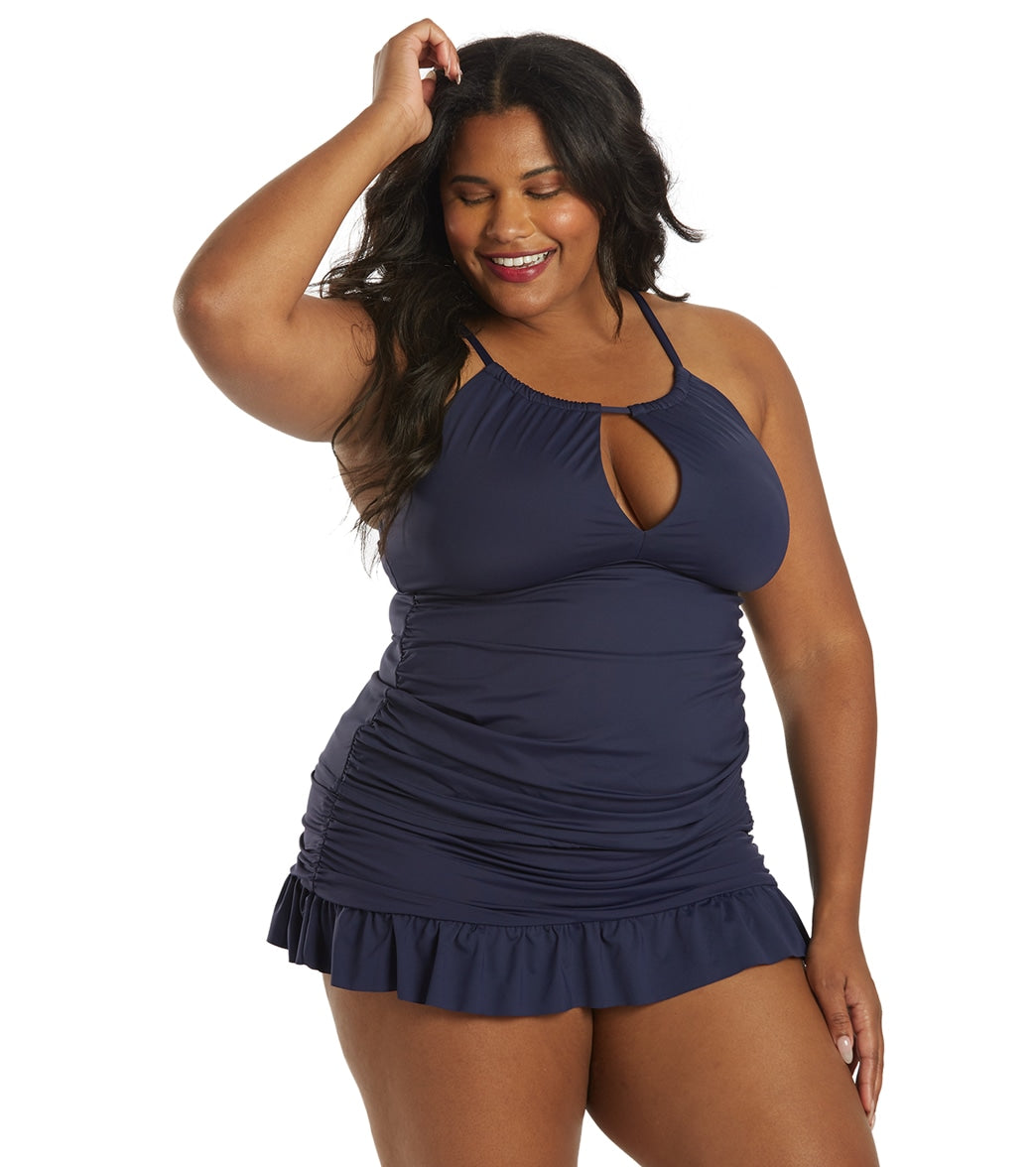 La Blanca Women's Plus Size Island Goddess Keyhole Tankini Top