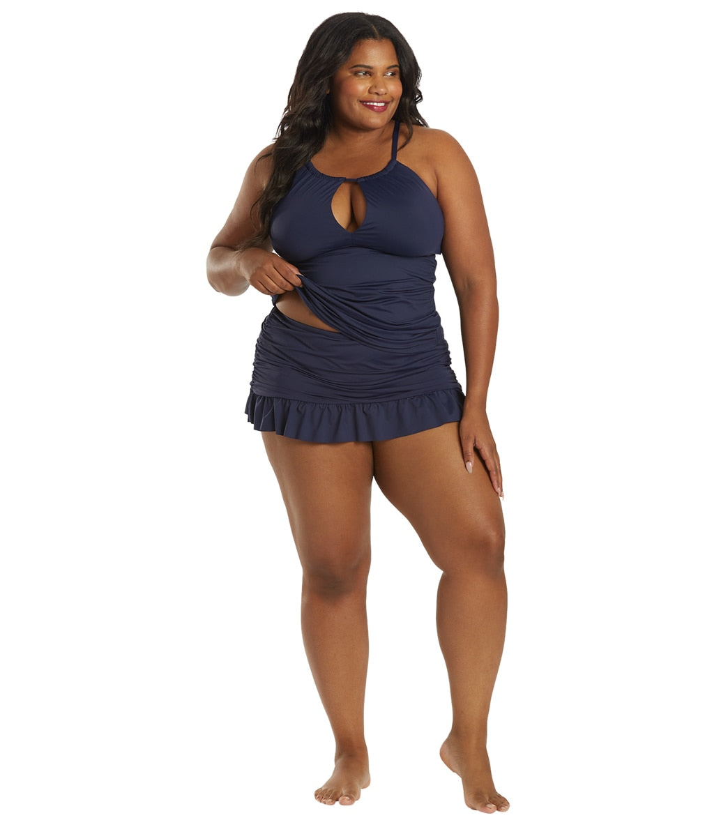 La Blanca Women's Plus Size Island Goddess Keyhole Tankini Top