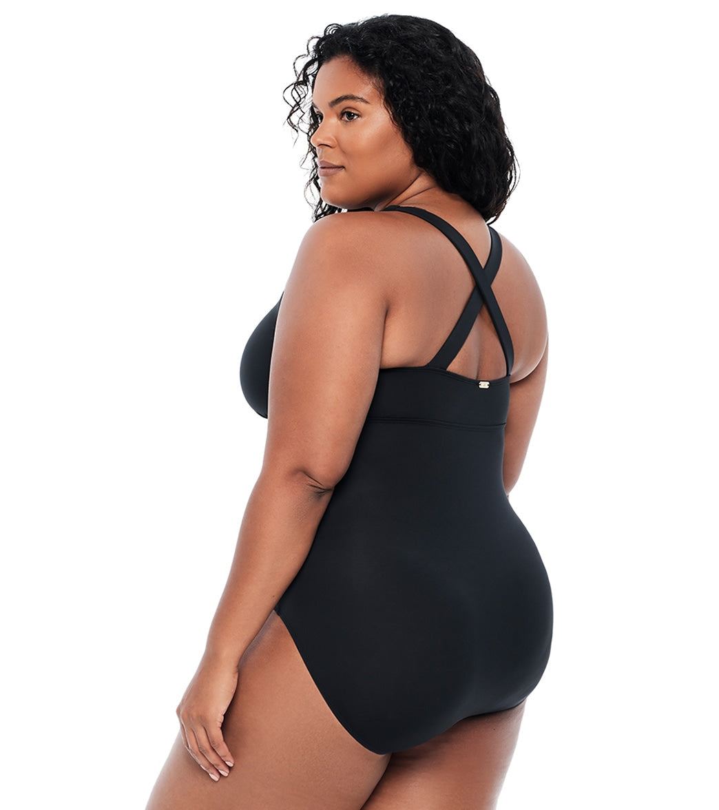 Lauren Ralph Lauren Women's Plus Size Beach Club Plunge One Piece Swimsuit