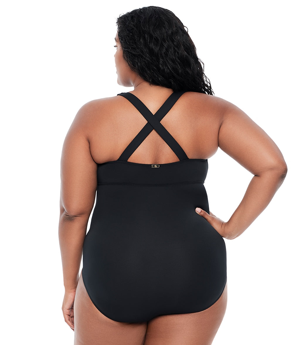 Lauren Ralph Lauren Women's Plus Size Beach Club Plunge One Piece Swimsuit