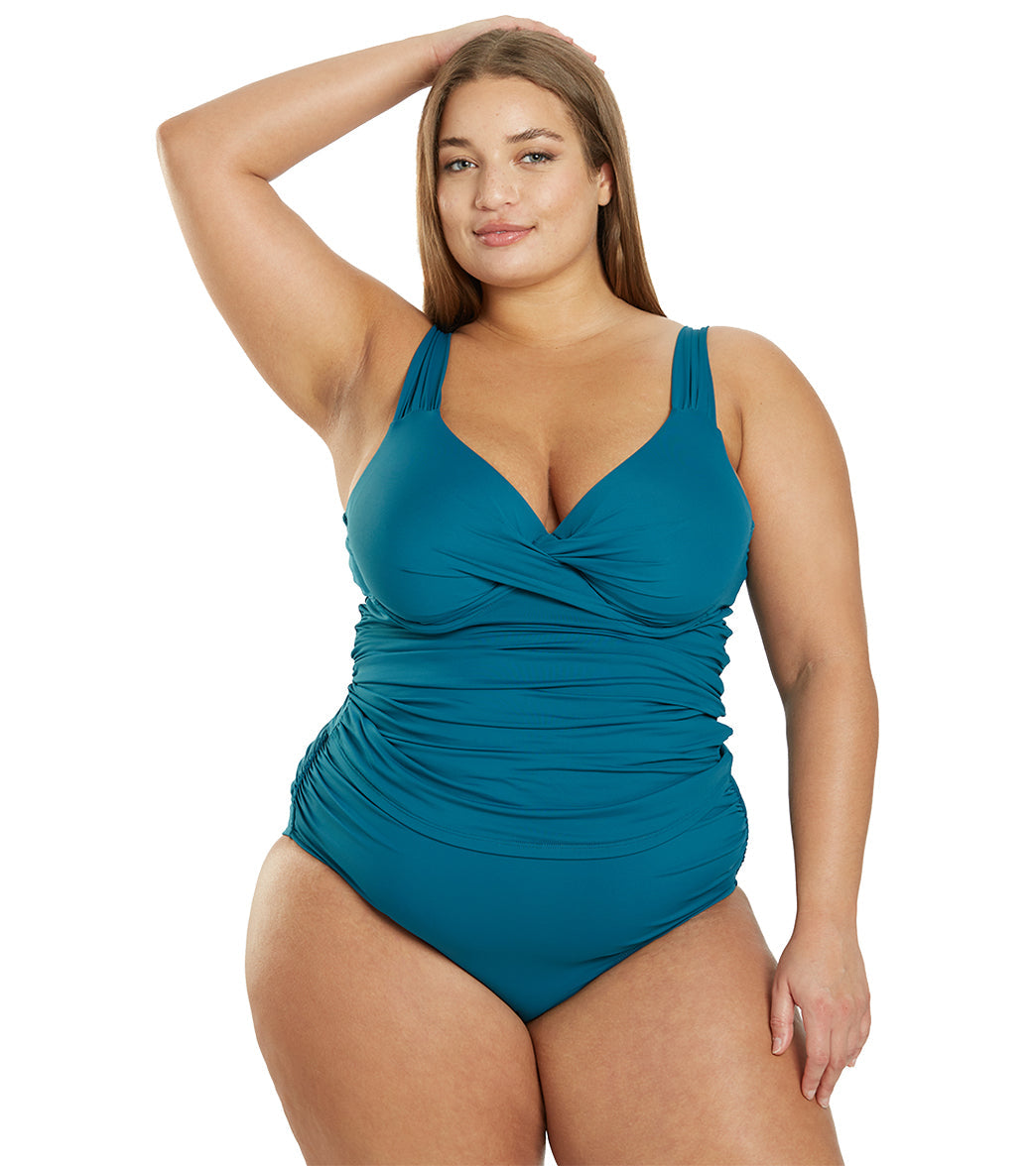 Anne Cole Women's Plus Size Live In Color Twist Front Tankini Top