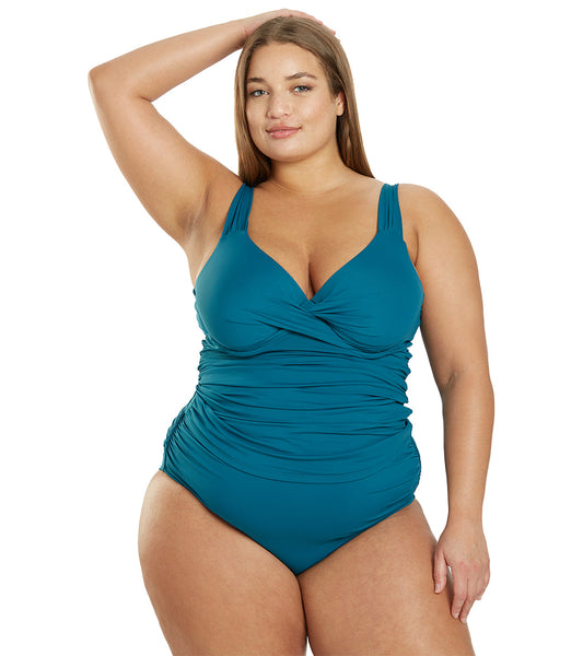 Anne Cole Women's Plus Size Live In Color Twist Front Tankini Top