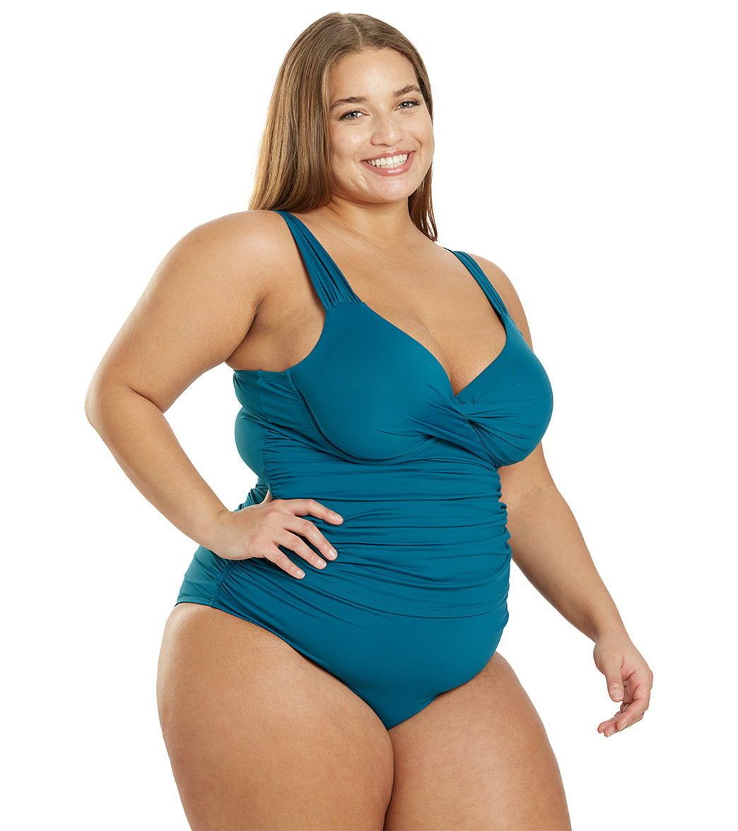Anne Cole Women's Plus Size Live In Color Twist Front Tankini Top