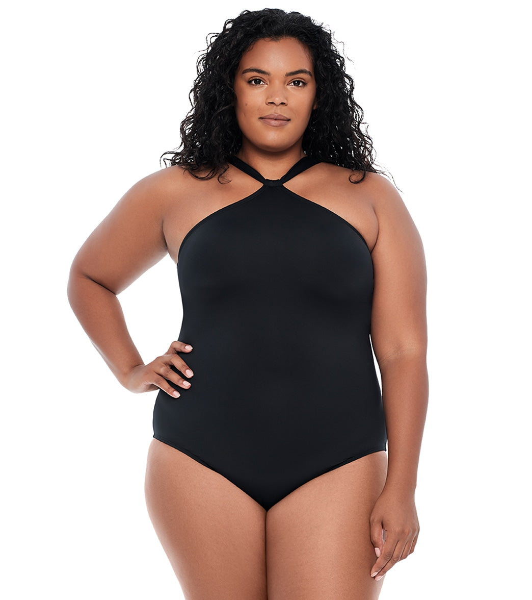 Lauren Ralph Lauren Women's Plus Size Beach Club Glamour High Neck One Piece Swimsuit