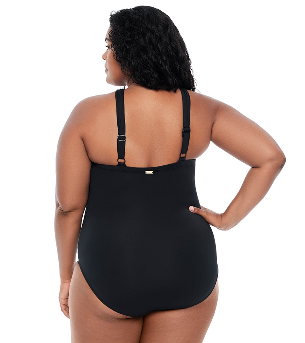 Lauren Ralph Lauren Women's Plus Size Beach Club Glamour High Neck One Piece Swimsuit