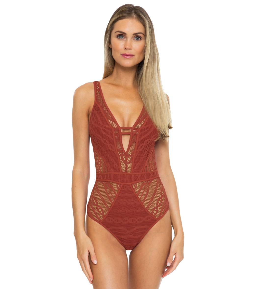 Becca Swim Women's Color Play Plunge One Piece Swimsuit