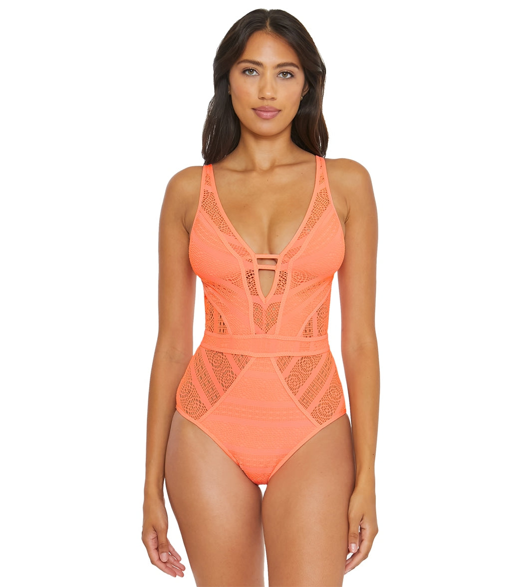 Becca Swim Women's Color Play Plunge One Piece Swimsuit