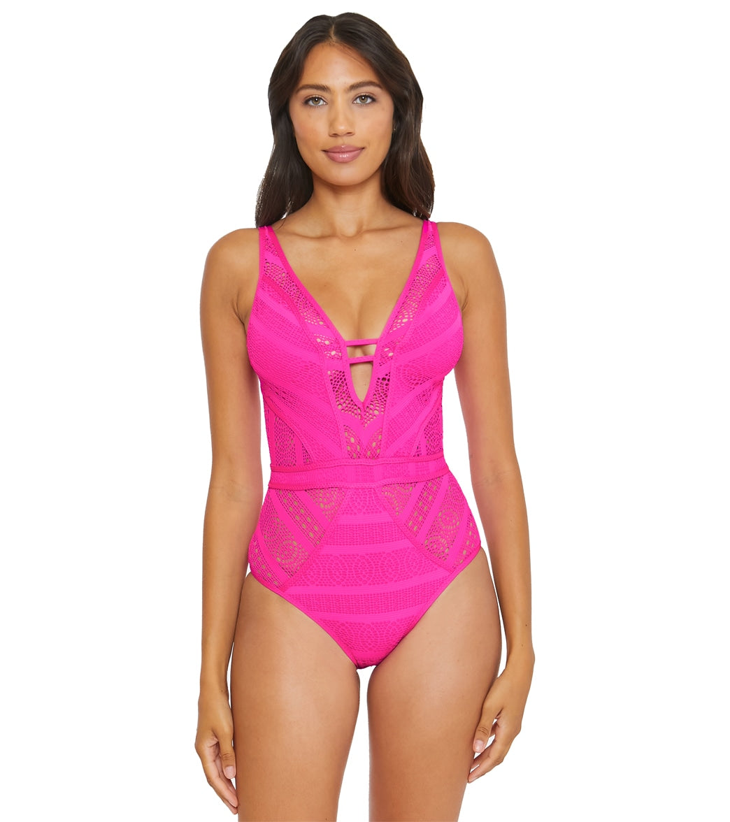 Becca Swim Women's Color Play Plunge One Piece Swimsuit
