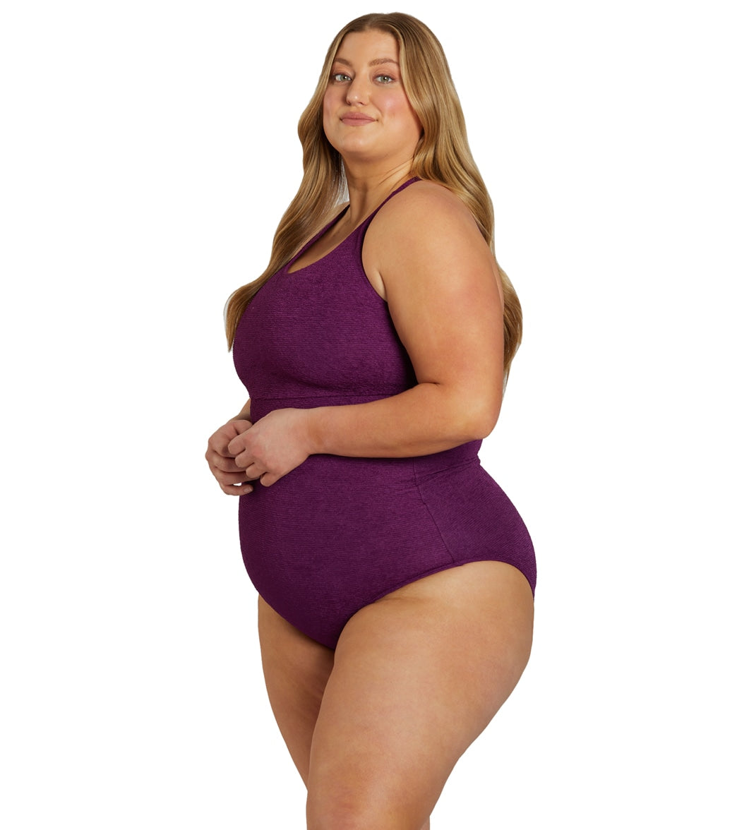 Sporti Plus Size Textured Chlorine Resistant High Neck One Piece Slimsuit