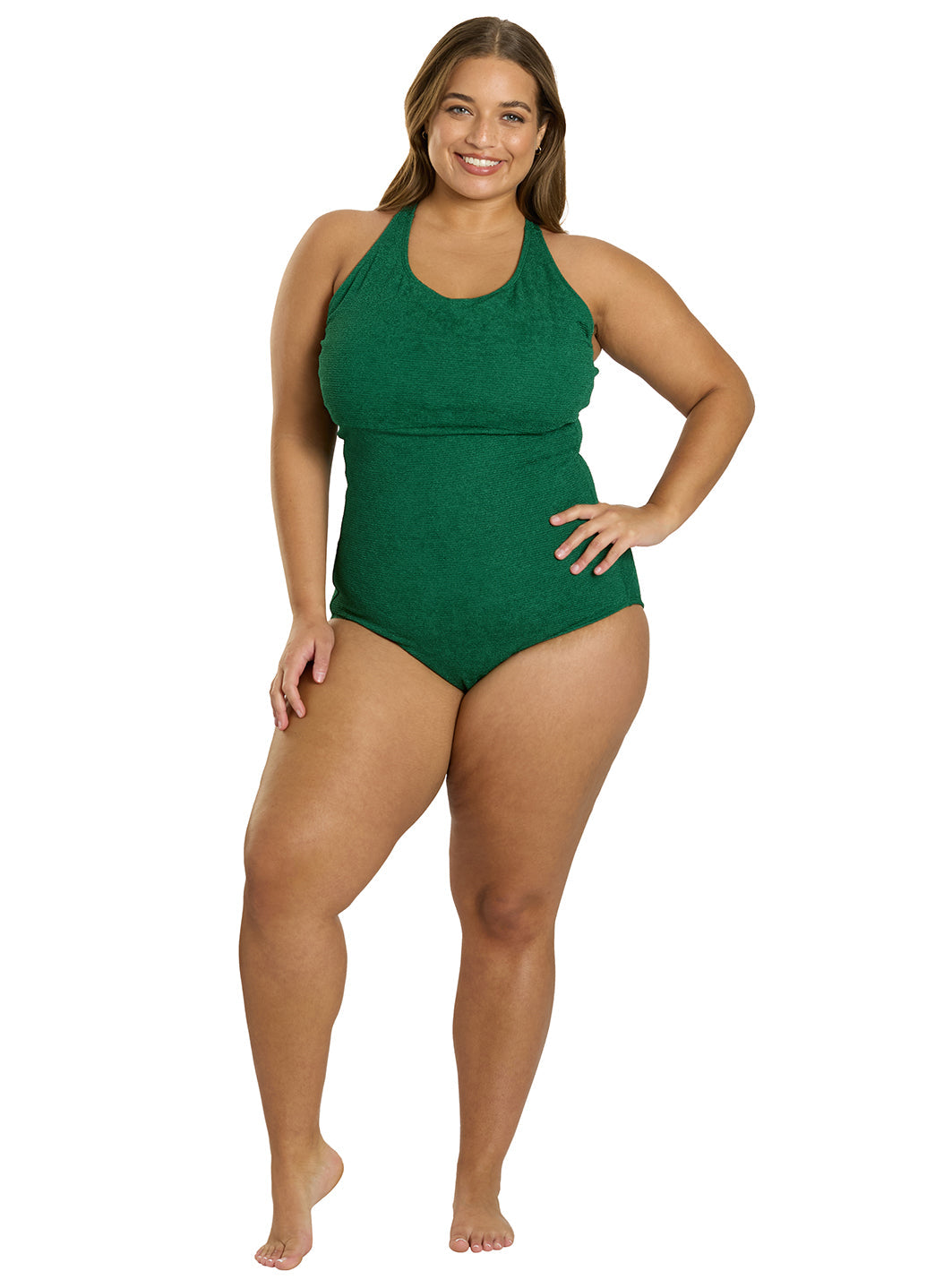 Sporti Plus Size Textured Chlorine Resistant High Neck One Piece Slimsuit
