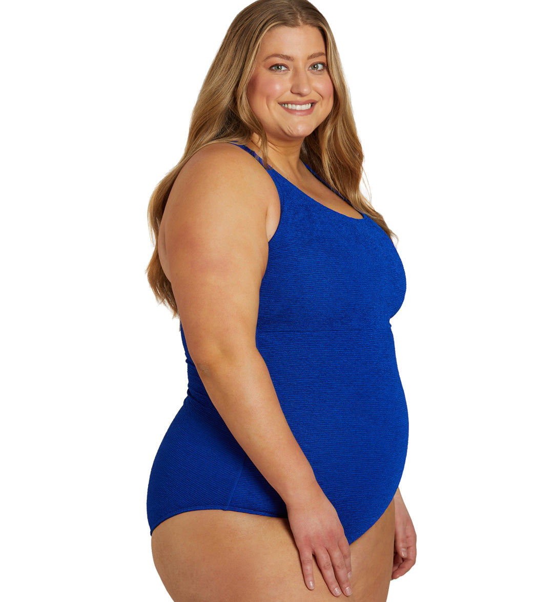 Sporti Plus Size Textured Chlorine Resistant High Neck One Piece Slimsuit