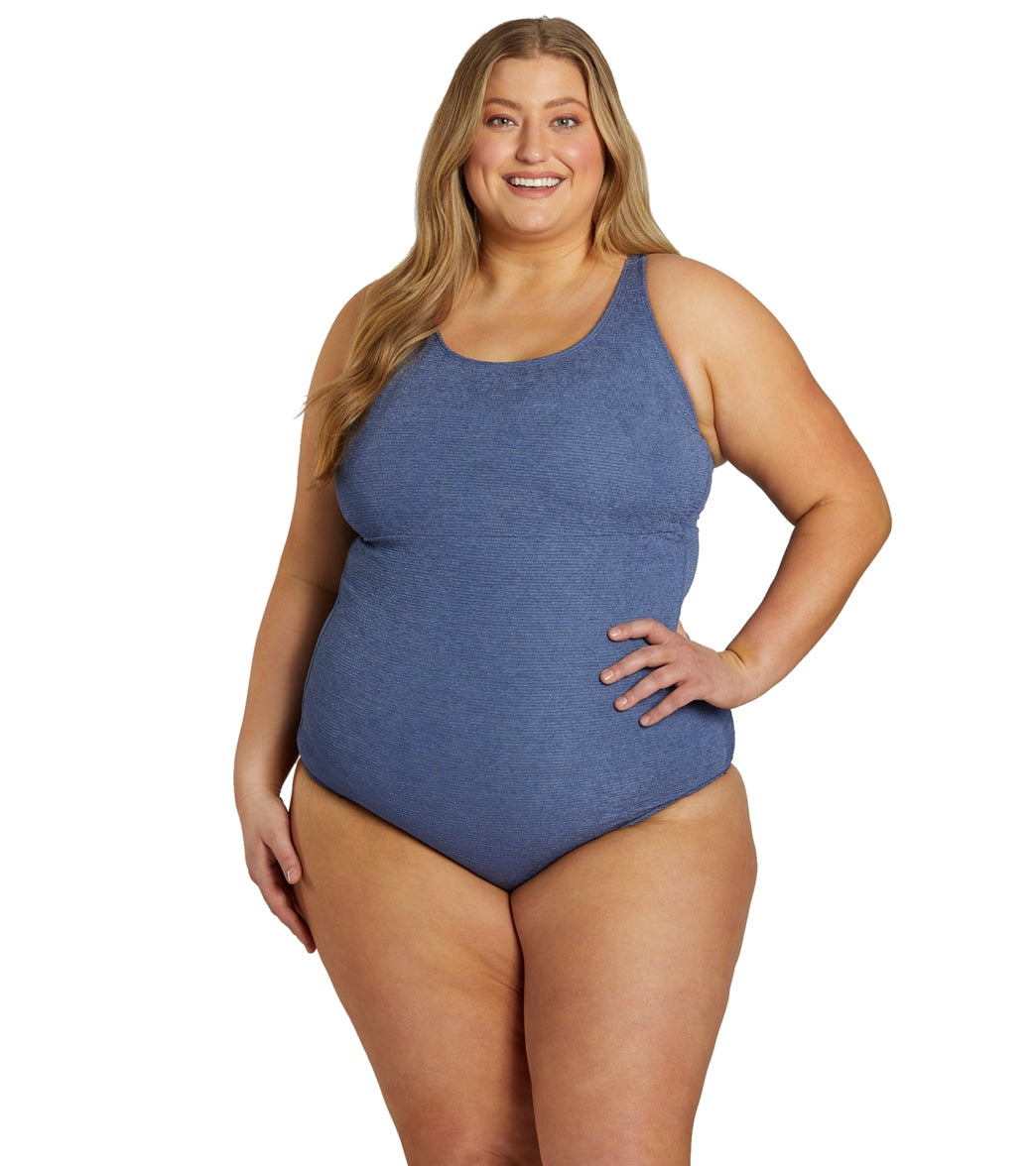 Sporti Plus Size Textured Chlorine Resistant High Neck One Piece Slimsuit