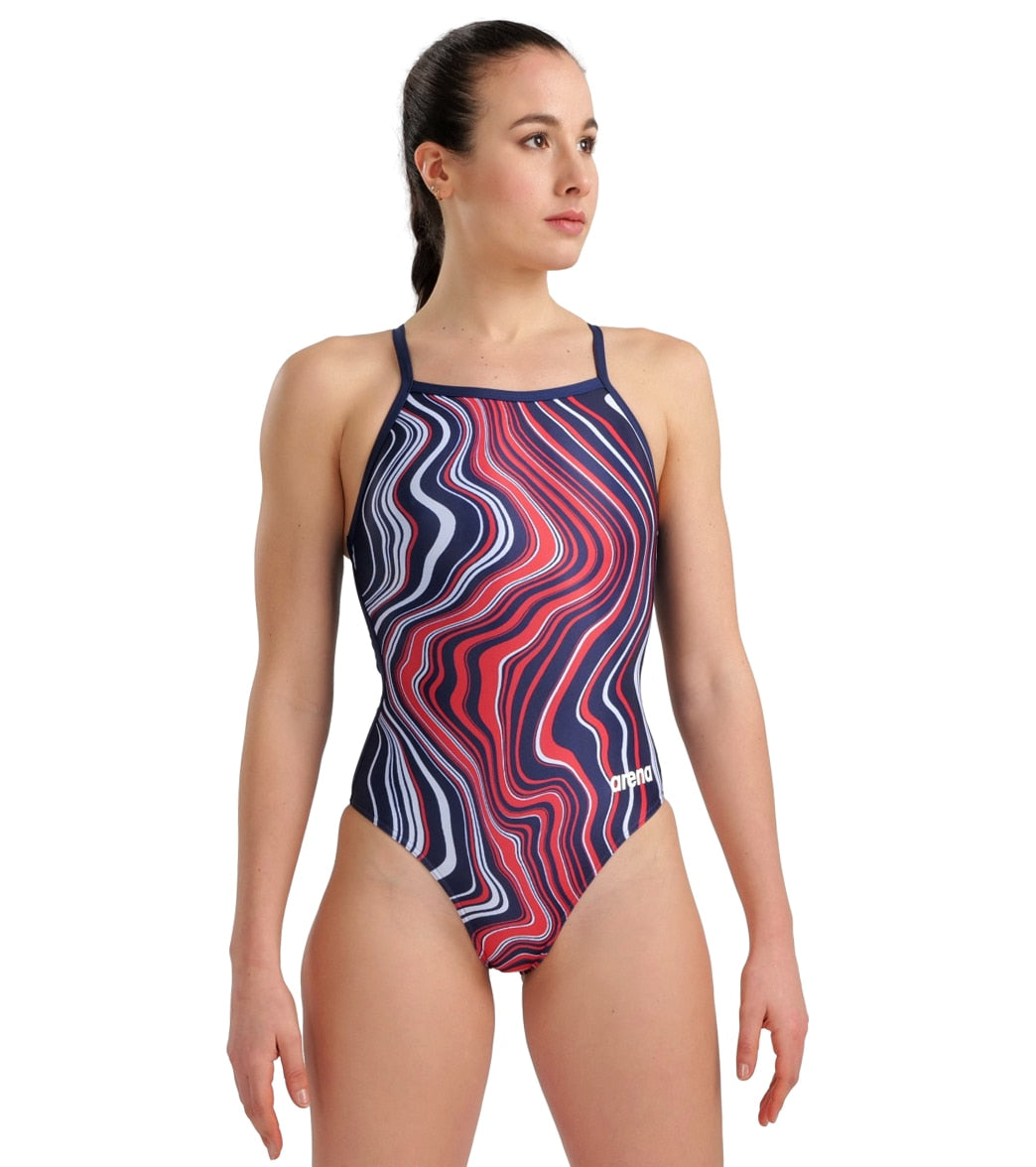 Arena Women's Marbled Light Drop Back One Piece Swimsuit