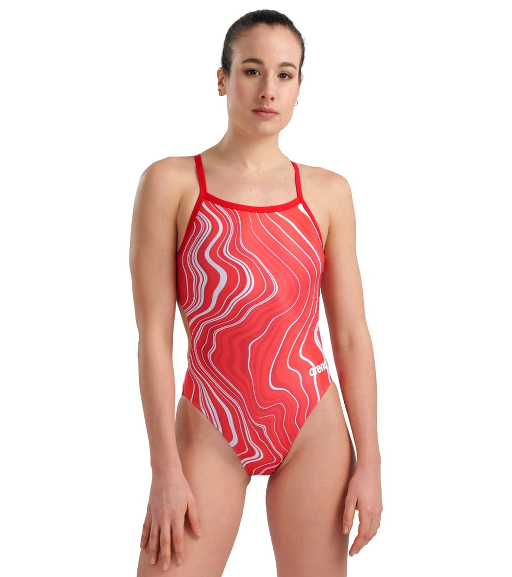 Arena Women's Marbled Challenge Back One Piece Swimsuit