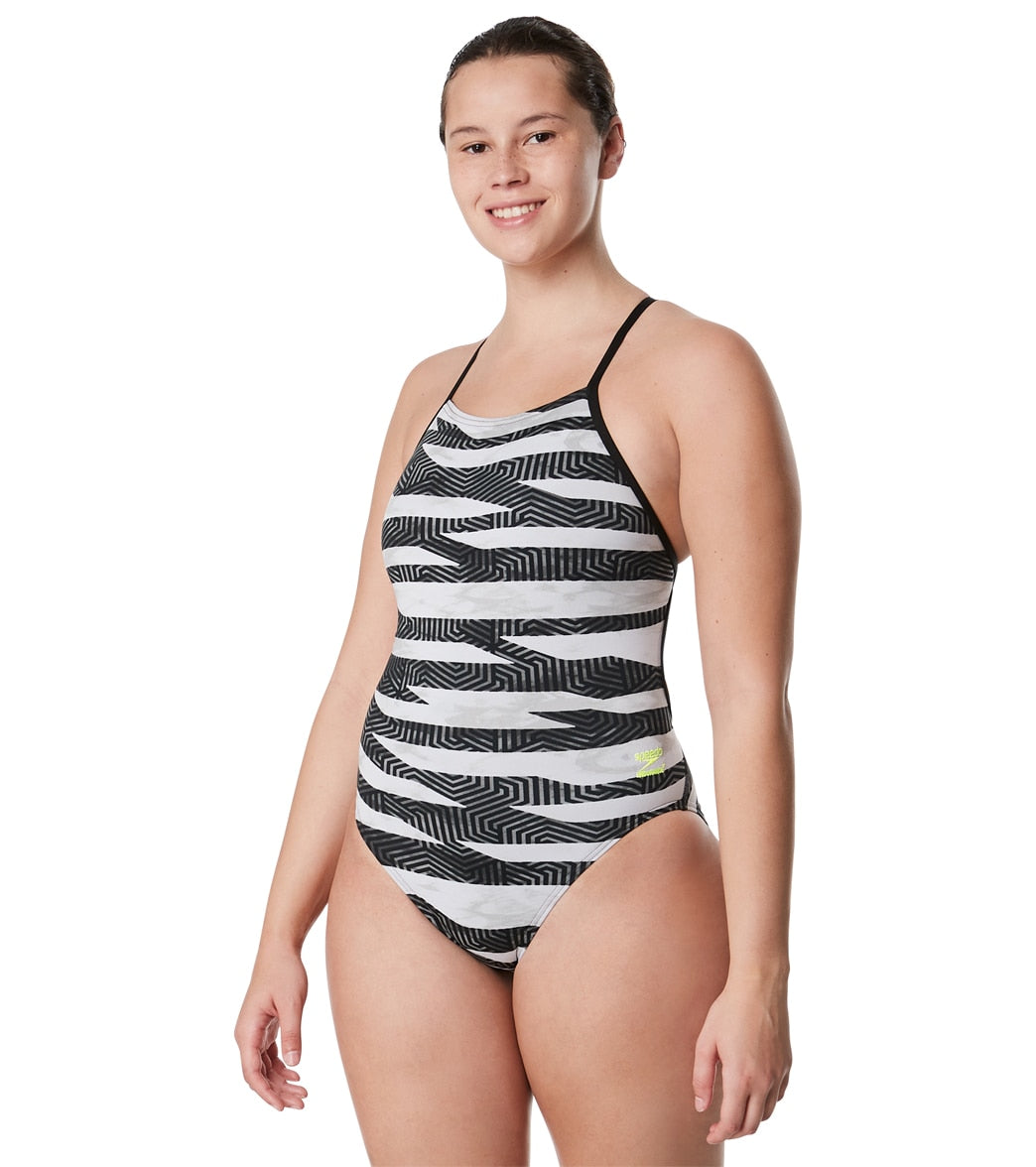 Speedo Women's Contort Stripes Crossback One Piece Swimsuit