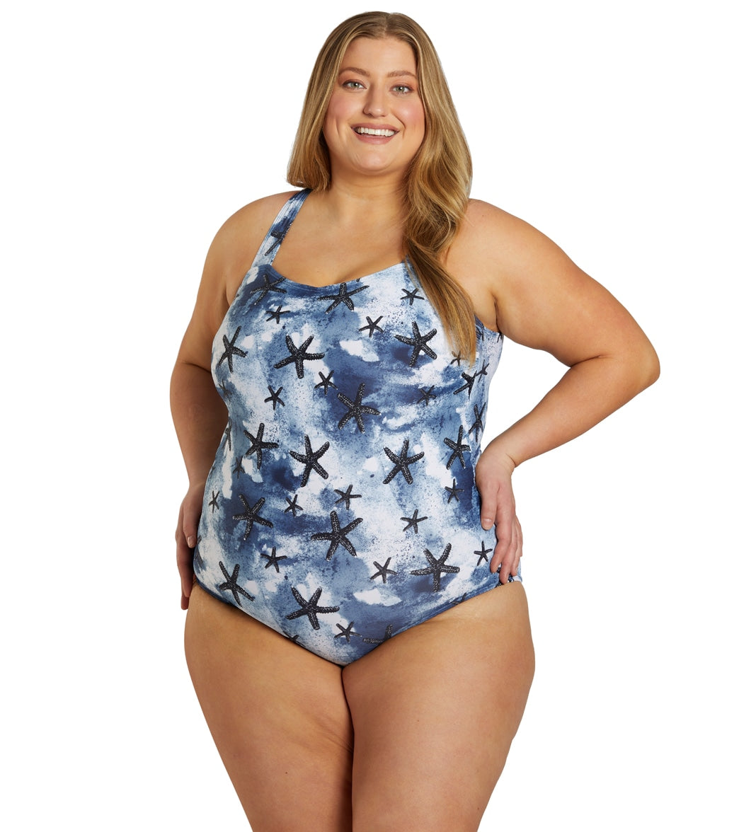 Sporti Plus Size Sanibel Island Moderate Printed Sweetheart One Piece Swimsuit