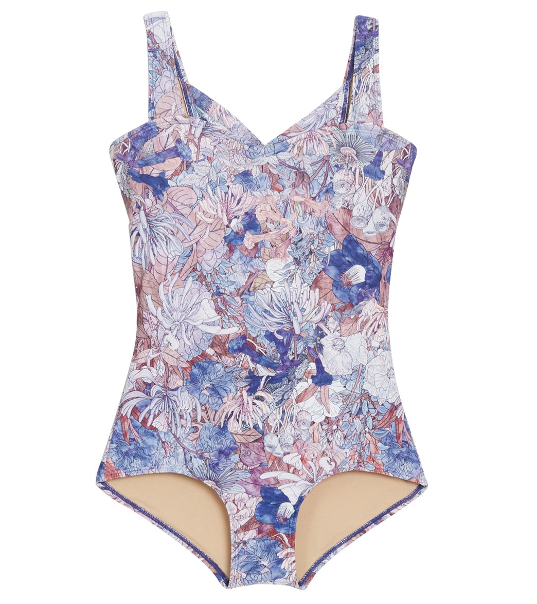 Sporti Jungle Floral Moderate Printed Sweetheart One Piece Swimsuit